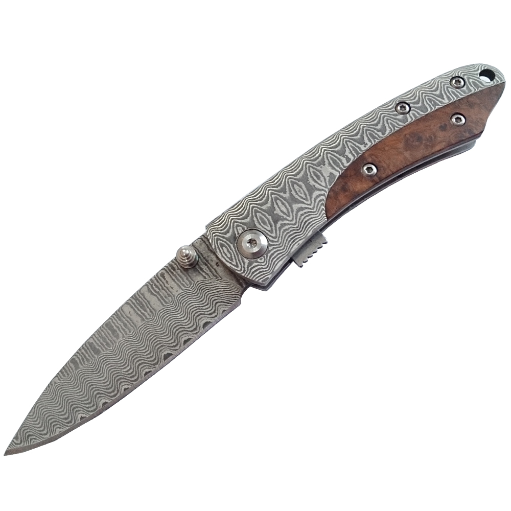 ダマスカス鋼製のハンティングフォールディングナイフ 175 | ダマスカス鋼ナイフ | tek-speed knife