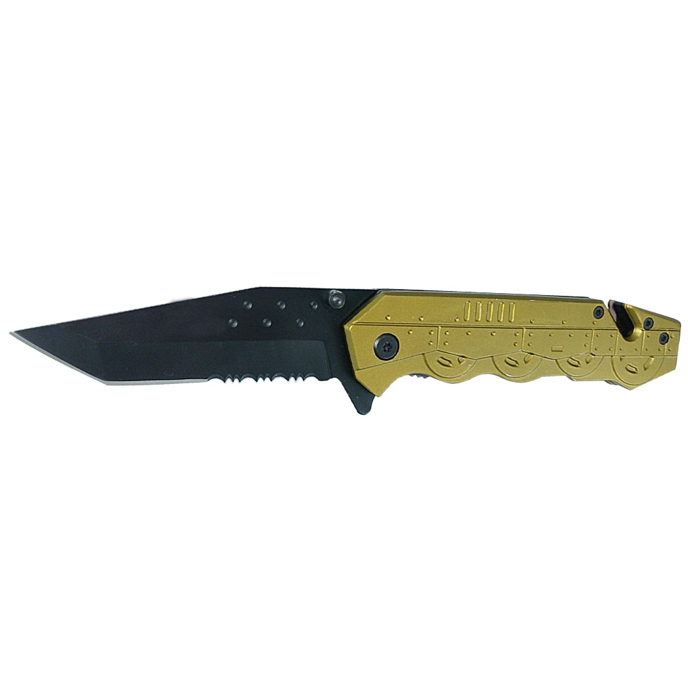 Anodized aluminum green spring assisted knife 682/ front side