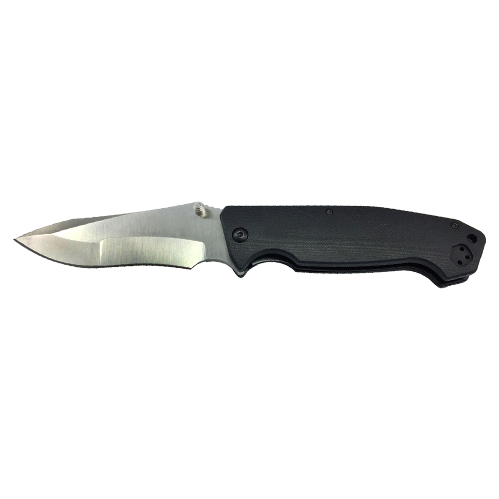 AUS8 stainless steel satin blade black G10 handle tactical knife front