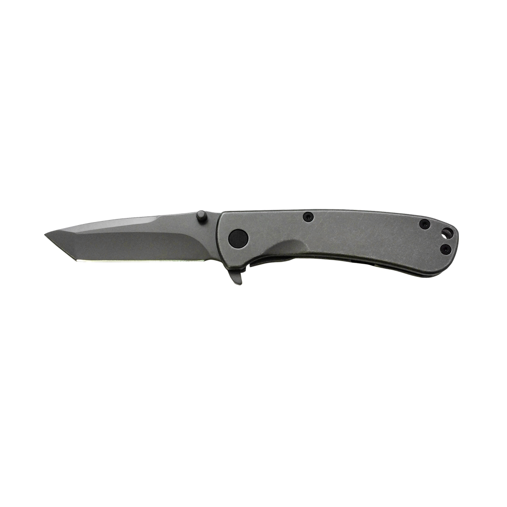 Assisted flipper stonewash plain tanto blade stainless steel handle folding knife 809TANTO- front side knife opened