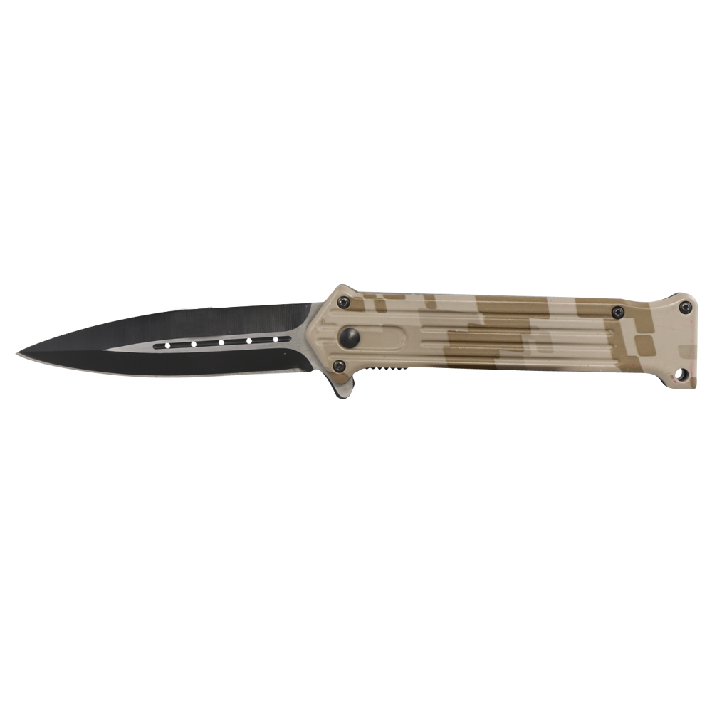 Camo handle assisted opening knife 681/ front side