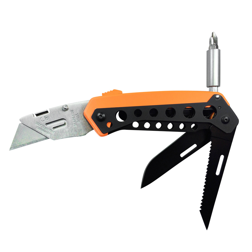 Saw and utility blade equipped for EDC use multi hand tool knife 292/ open front side